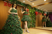 Models display Christmas and New Year-themed dresses at a wedding dress shop in Diyarbakir