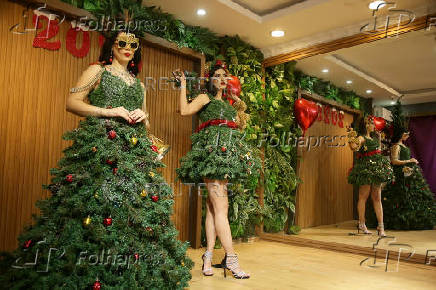 Models display Christmas and New Year-themed dresses at a wedding dress shop in Diyarbakir