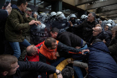 Serbian opposition and supporters protest over railway station roof collapse, in Novi Sad