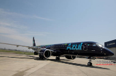 FILE PHOTO: E2-195 plane with Brazil's No. 3 airline Azul SA logo is seen during a launch event in Sao Jose dos Campos