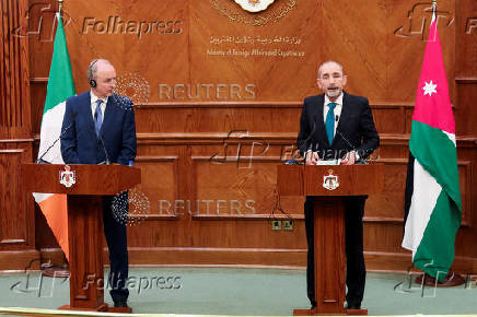 Jordan's Foreign Minister Ayman Safadi speaks during a joint press conference with Ireland's foreign minister Micheal Martin in Amman