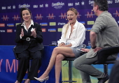 Swedish hosts attend press conference at 68th Eurovision Song Contest in Malmo