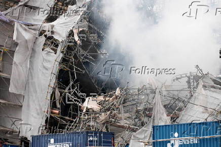 Ruins of historic Stock Exchange building engulfed by fire in Copenhagen