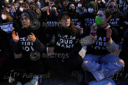 Protesters demonstrate demanding U.S. government to stop arming Israel, in the Brooklyn borough of New York City