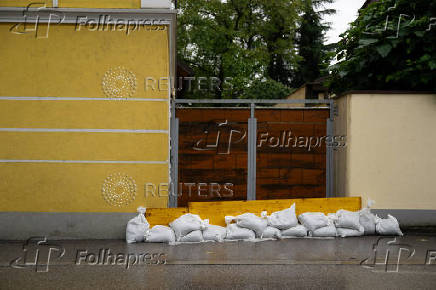 A view shows a barricaded door to prevent flood water after heavy rainfalls in Perg