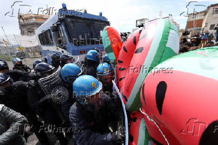 Pro-Palestinian activist protests against G7 meeting on Capri Island, in Naples