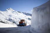 Snow clearing at the San Bernardino Pass in Spluegen, Switzerland