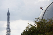 The Paris 2024 Olympic Games cauldron during its dismantling in the Tuileries Gardens in Paris