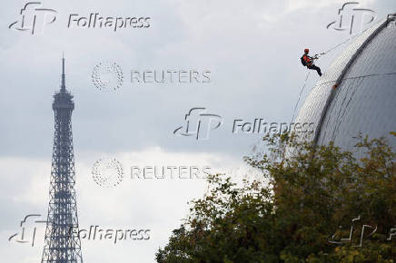 The Paris 2024 Olympic Games cauldron during its dismantling in the Tuileries Gardens in Paris