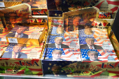 Playing cards depicting U.S. President-elect Donald Trump are displayed for sale at a gas station in West  Palm Beach