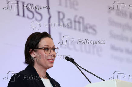 FILE PHOTO: FILE PHOTO: Sweden's Foreign Minister Maria Malmer Stenergard speaks at the IISS Raffles Lecture in Singapore