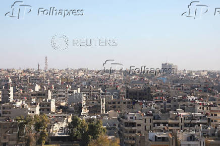 A view shows residential buildings in Qamishli