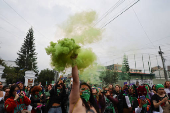 Demonstrators take part in a rally to mark International Safe Abortion Day, in Bogota