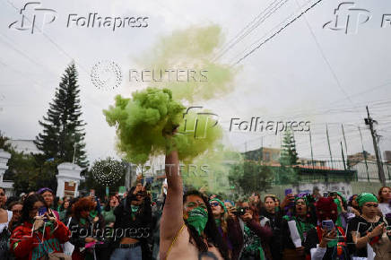 Demonstrators take part in a rally to mark International Safe Abortion Day, in Bogota