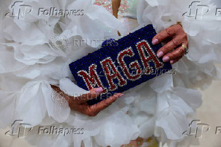 Karen Gonzalez Pittman, a State Rep. of the Florida House of Representative from the 65th district, shows her MAGA handbag before attending the Sunshine Ball in Washington