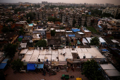 A view shows roofs of shanties painted with solar reflective paint in a slum area in Ahmedabad,