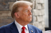 Republican presidential nominee Donald Trump and Georgia Governor Brian Kemp speak to the press about the impact of Hurricane Helene, in Evans