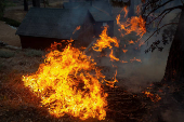 The Bridge Fire burns the mountain communities to the northeast of Los Angeles, in Wrightwood