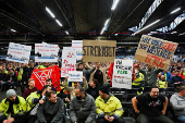 German Chancellor Olaf Scholz attends a works council meeting at a Ford plant in Cologne