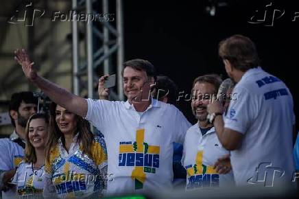 O presidente Jair Bolsonaro durante a 27 edio Marcha para Jesus 2019