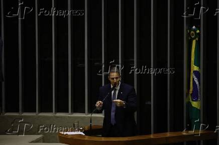 O secretrio da Segurana Pblica de So Paulo, Guilherme Derrite, discursa na Cmara dos Deputados