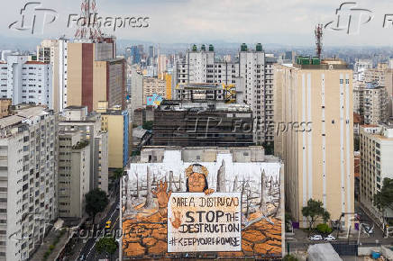 Mural 'Pare a Destruio', do artista Mundano em (SP)