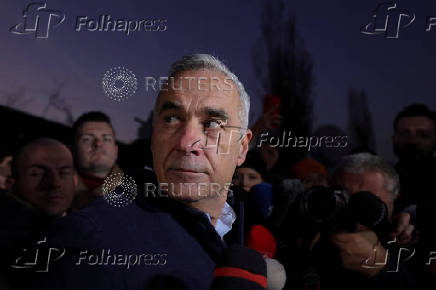 Presidential candidate Georgescu makes statements to the press in Izvorani