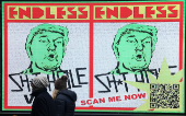 Artwork depicting Trump on the day of his inauguration as U.S. president for a second term, by British artist Endless, in London