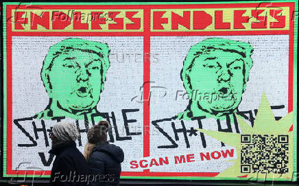 Artwork depicting Trump on the day of his inauguration as U.S. president for a second term, by British artist Endless, in London