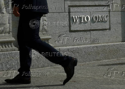 FILE PHOTO: A logo is pictured outside the World Trade Organization (WTO) in Geneva