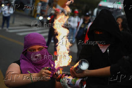 Demonstrators take part in a rally to mark International Safe Abortion Day, in Bogota