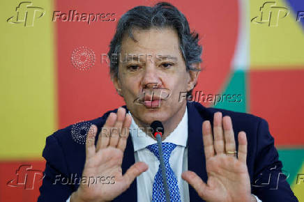 Brazil's Finance Minister Fernando Haddad attends a press conference at the Planalto Palace in Brasilia