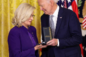 U.S President Biden gives the Presidential Citizens Medal, one of the country's highest civilian honors, during a ceremony at the White House in Washington