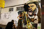 A new graffiti of Hezbollah leader Sayyed Hassan Nasrallah by Grafitiyul artists group following his elimination in Tel Aviv