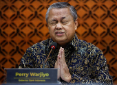 Press conference with Indonesia's Central Bank Governor Perry Warjiyo in Jakarta