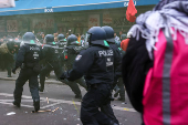 Protesters attend a demonstration in support of Palestinians, in Berlin