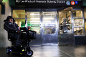 Brian Blanchard poses for a portrait at Myrtle-Wyckoff station in the Brooklyn borough of New York