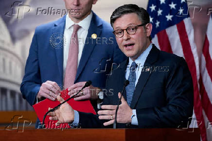 U.S. House Speaker Johnson (R-LA) holds a press conference on Capitol Hill in Washington