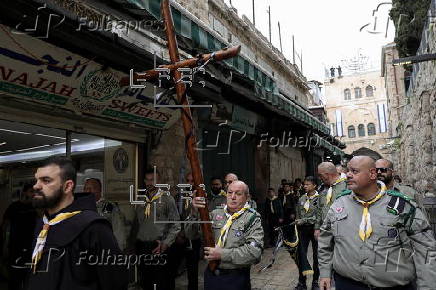 Good Friday procession along Via Dolorosa in Old city of Jerusalem