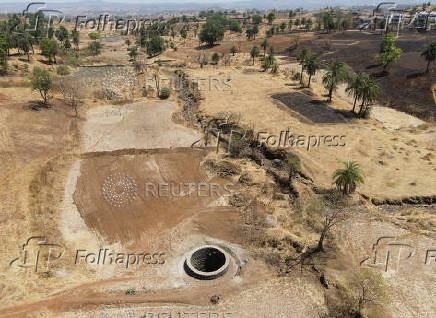 A drone view of a parched well in Kasara