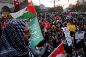 People demonstrate in support of Palestinians in Gaza, in Istanbul