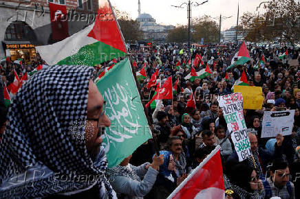 People demonstrate in support of Palestinians in Gaza, in Istanbul