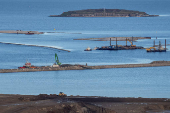 The construction of Lynetteholmen, a planned artificial peninsula, is seen from Copenhill in Copenhagen