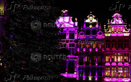 Brussels' Grand Place is illuminated during a light show as part of the Christmas 