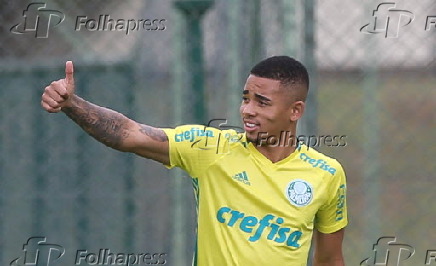 Gabriel Jesus no treino do Palmeiras