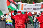 People protest in solidarity with Palestinians in Gaza at Shannon airport