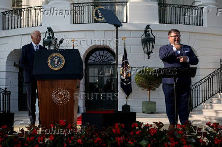 U.S. President Joe Biden delivers remarks during an event meant to celebrate the Americans with Disabilities Act at the White House in Washington