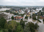 A drone view shows the flood-affected area in Ostrava