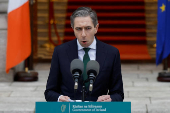 Taoiseach (Prime Minister) Simon Harris makes a statement at Government Buildings calling a General Election, in Dublin