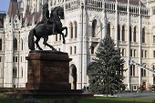 Christmas tree installed at the parliament building in Budapest